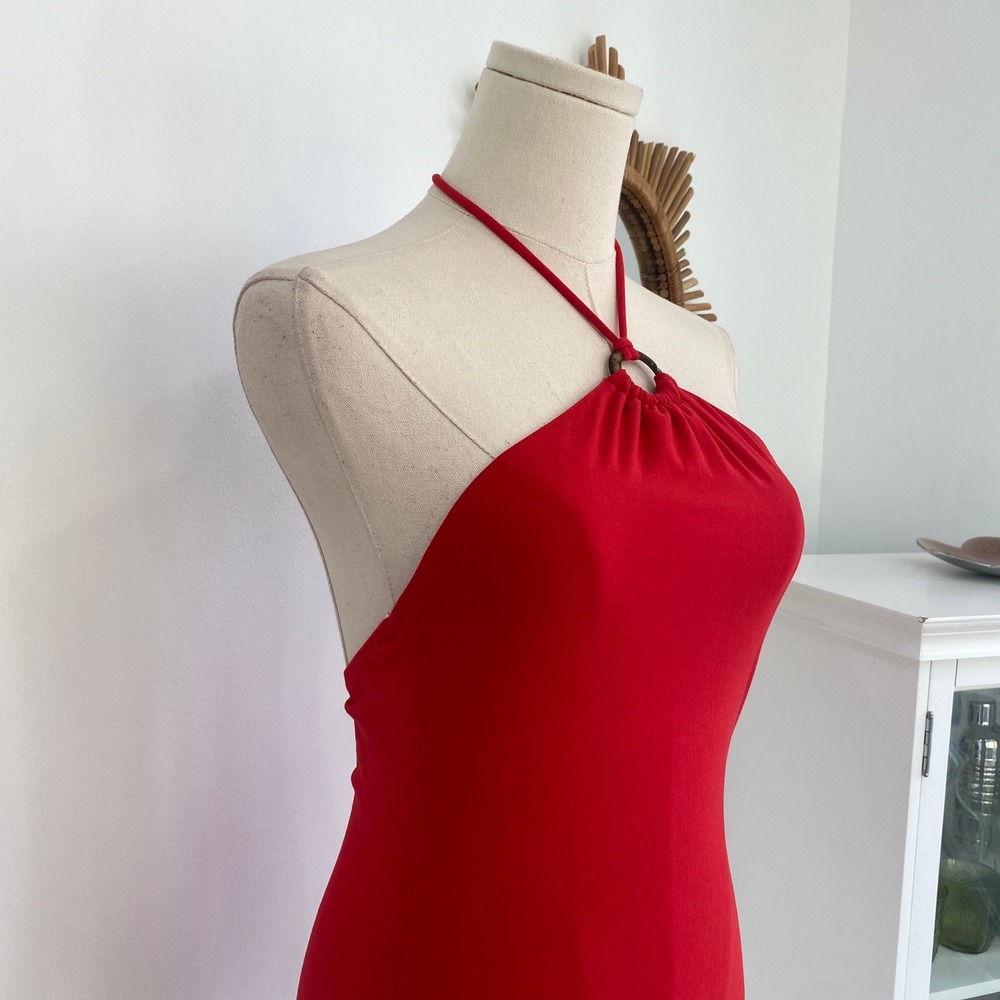 Lulus Suit Your Flair Red Orange O-Ring Halter Bodysuit Small Soft - Picture 7 of 12